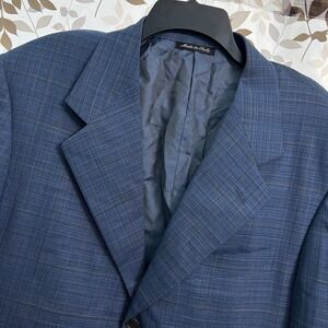 Pal Zileri Blazer Mens 54 8R Blue Plaid Check Loro Piana Wool Italy (Has Stain)